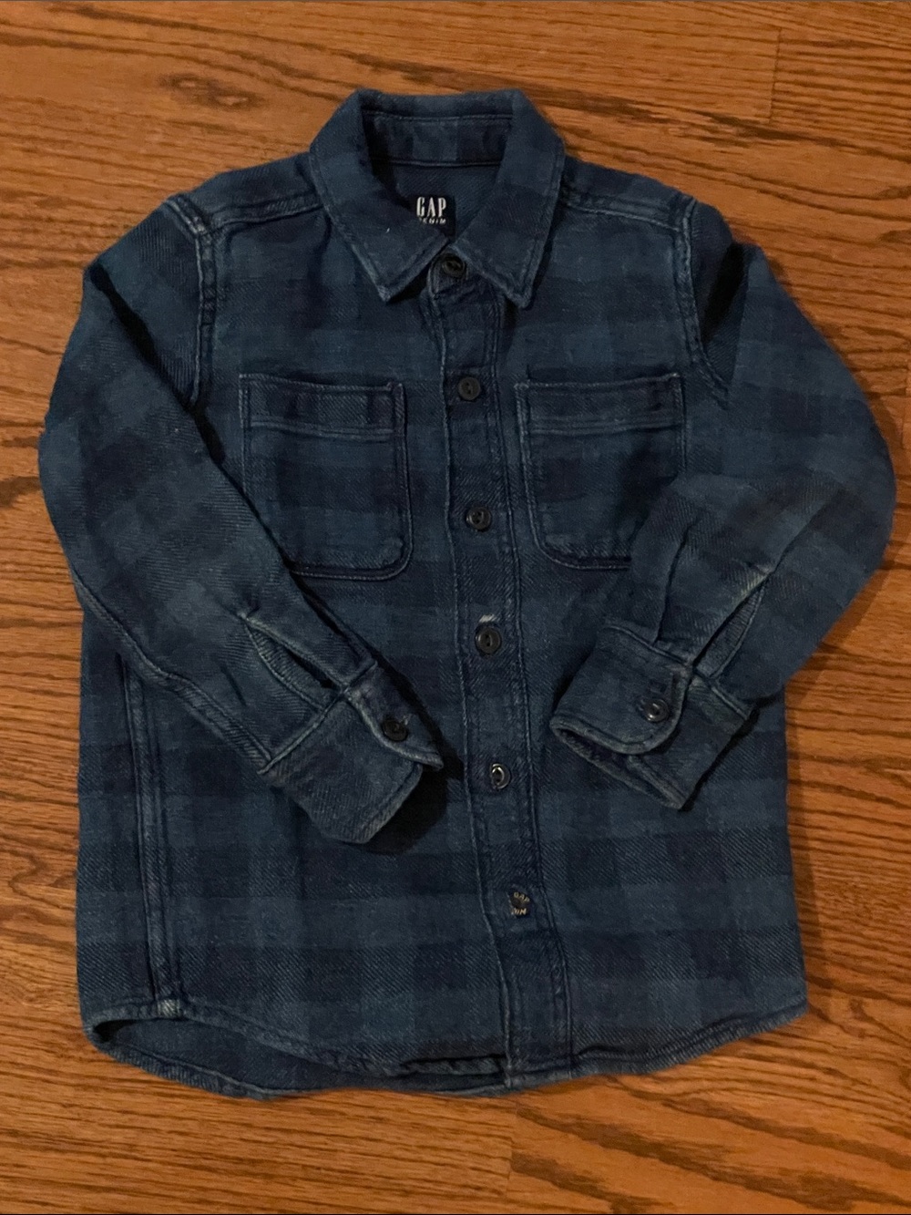 GAP Boys Dark Blue Plaid Button-Down Shirt
